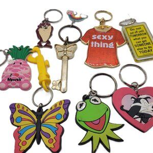 8 Funny Cartoon Key Chains  Metal & Vinyl Bright Colors Collectible